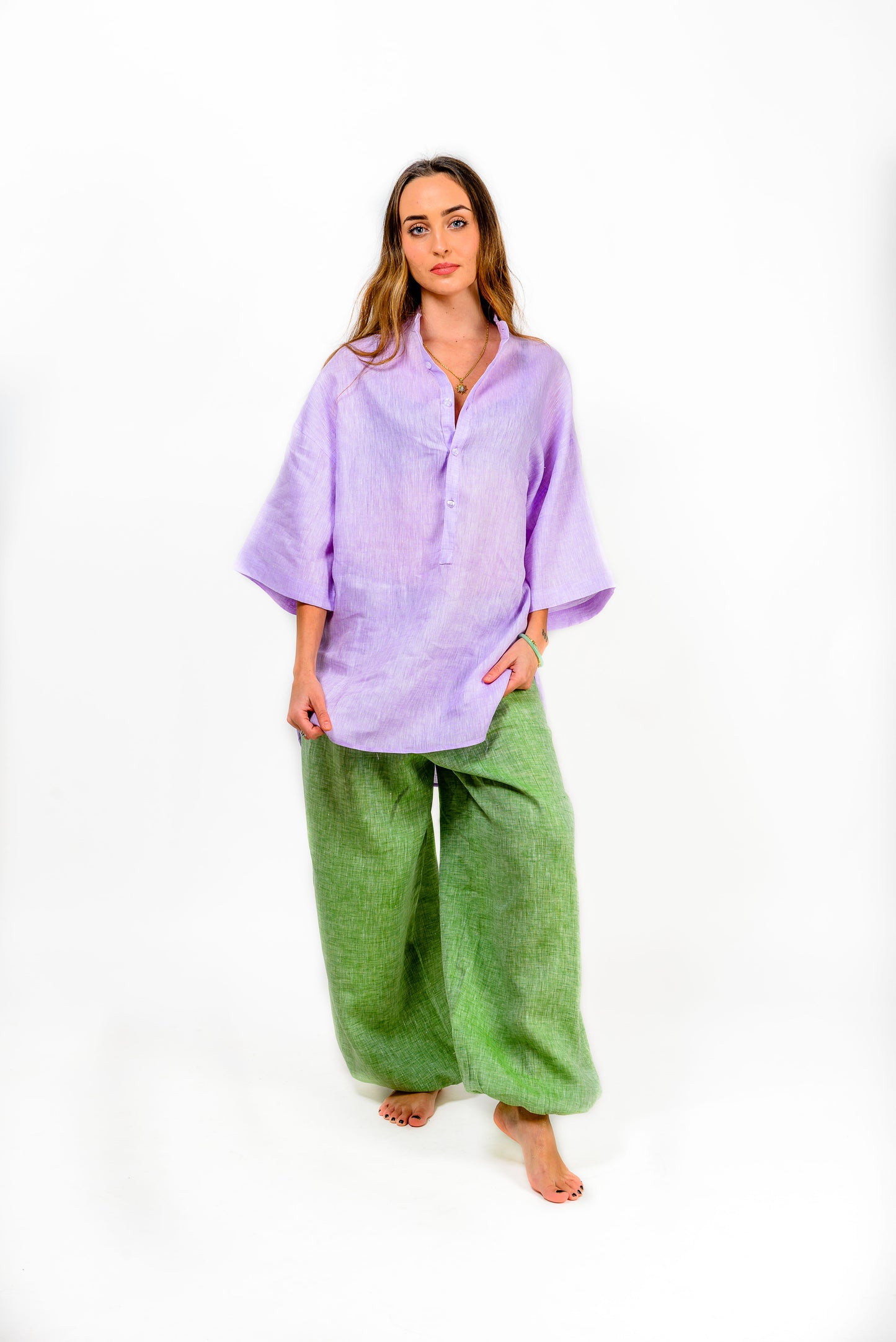 Camicia, Kimono e Pantalone 100% lino 100% Made in Italy telefono e prenotazioni +39 3343961083